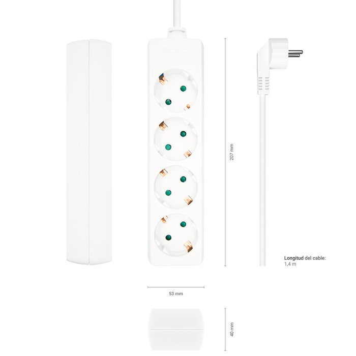 Aisens Regleta de 4 Tomas con Cable 1,4m Blanco